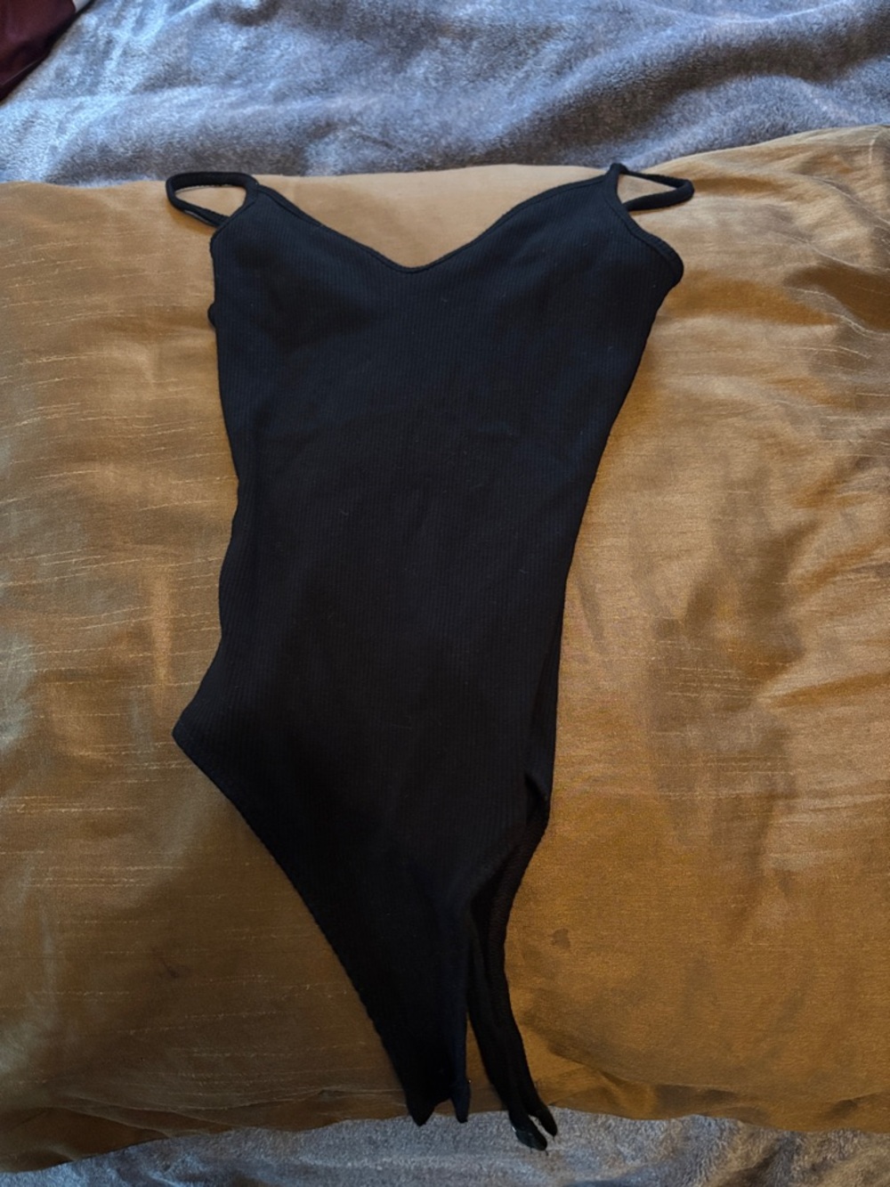 Lulu's Black Ribbed V-Neck Spaghetti Strap Bodysuit - Sleek Classic